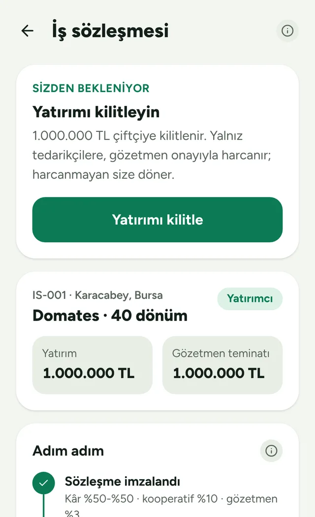 Yatırımcı ekranı: yatırımı kilitle