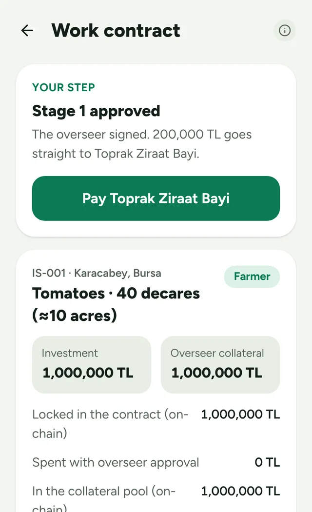 Farmer screen: pay the supplier
