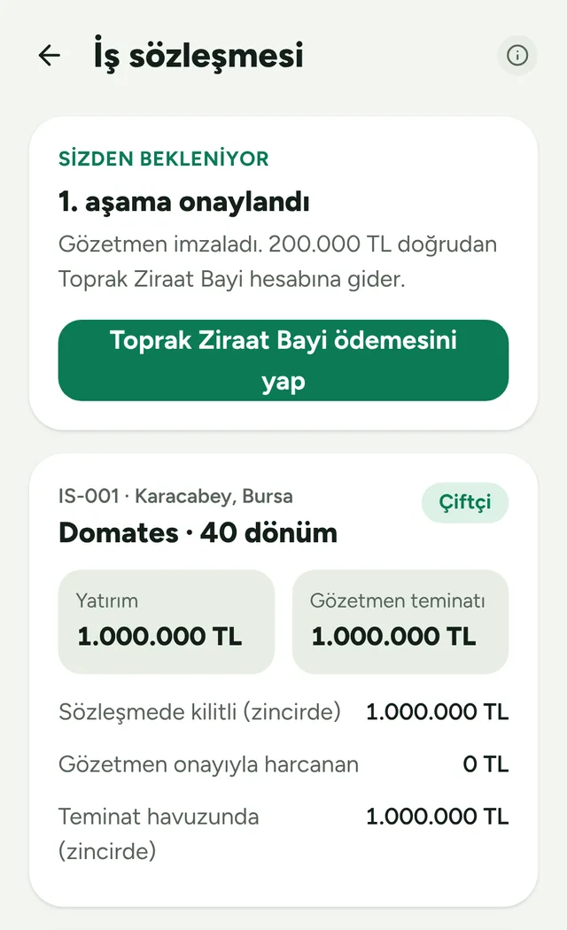 Çiftçi ekranı: tedarikçiye öde
